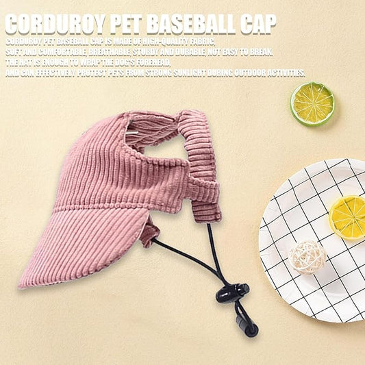 Dog Baseball Cap, Dog Cat Summer Beach Visor Hat with Ear Holes, Adjustable Puppy Sunbonnet Headdress (Pink, Large)