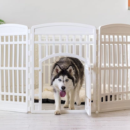 IRIS USA Dog Playpen 34" Tall Dog Playpen Indoor – 8-Panel Puppy Playpen with Door, 63 x 63 x 35, Extra Tall Dog Play Pen Indoors for Large Dogs, Plastic Pet Playpen, Indoor Dog Pen, White