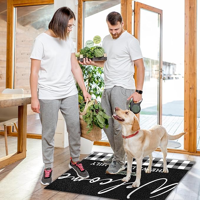 Custom Doormat with Family Name Sample Personalized Entryway Door Mat Front Door Mat for Outdoor Decor Entrance Mat Customised Rug Christmas Housewarming Gift with Anti-Slip Backing