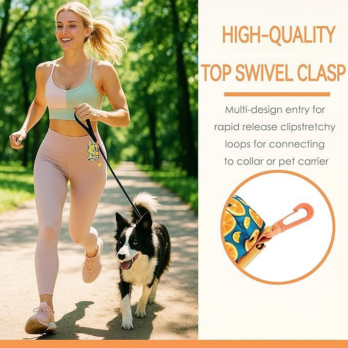 Dog Treat and Poop Bag Holder for Leash, 2 Waterproof Zipper Pouches for Pet Walking Accessories, with Dispenser, Training Clicker and 1 Free Roll (Fruit Orange)