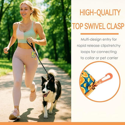 Dog Treat and Poop Bag Holder for Leash, 2 Waterproof Zipper Pouches for Pet Walking Accessories, with Dispenser, Training Clicker and 1 Free Roll (Fruit Orange)