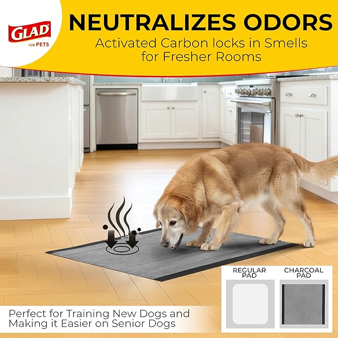 Glad for Pets Black Charcoal Puppy Pads, All-in-One | Puppy Potty Training Pads That ABSORB & NEUTRALIZE Urine Instantly | New & Improved Quality Puppy Pee Pads, 14 count