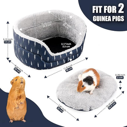 Guinea Pig Bed, Oval Cuddler, Removable Pad, Polyester, Ideal for Small Pets, Cuddle Cup Shape, Dark Blue, Leaf Pattern