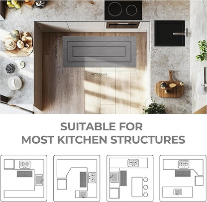 GRANNY SAYS Kitchen Mats for Floor, 47 x 20, Kitchen Rugs Non Slip Washable, Thick Runner Rugs Floor Mats for Sink, Laundry, Long Kitchen Carpet Non Skid, Grey