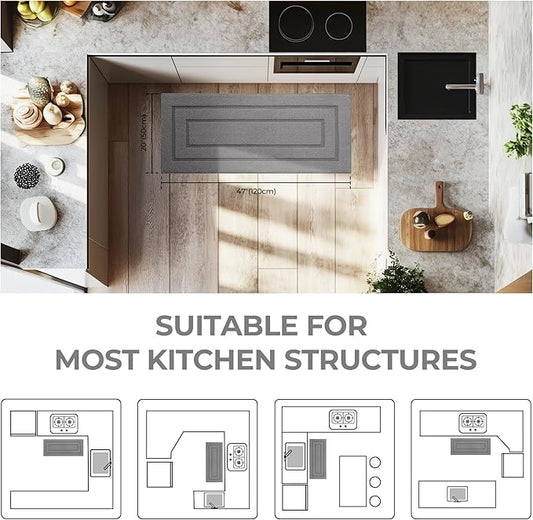 GRANNY SAYS Kitchen Mats for Floor, 47 x 20, Kitchen Rugs Non Slip Washable, Thick Runner Rugs Floor Mats for Sink, Laundry, Long Kitchen Carpet Non Skid, Grey