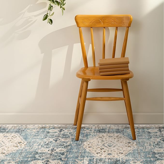 Hallway Washable Runner Rug 2'6x12 - Kitchen Runner Rugs with Non Slip Backing Stain Resistant Rugs for Living Room Bedroom Carpet Distressed Rug Floor Deocr Mat (2‘6''x12', Aqua Blue)