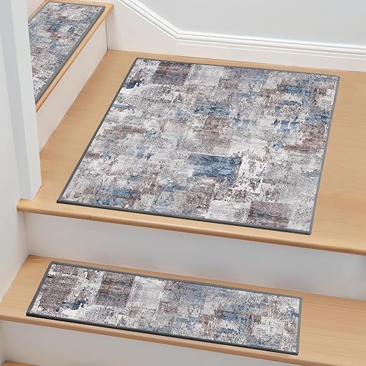 Non-Slip Carpet Stair Treads 1PCS, 30"x30" Peel and Stick Stair Runner for Wooden Steps Indoor, Washable Reusable Adhesive Backing, Pet-Friendly Safety Mats for Kids, Elders, Dogs