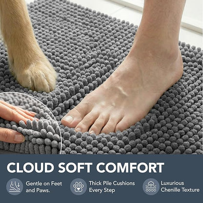 Deconovo Plush Waterproof Mats for Dogs, Absorbent Non-Slip Door Mat for Muddy Paws, 1.1" Thick Indoor Mat, Machine Washable Shaggy Pet Bed Mat, Quick Dry Indoor Entryway Rug, Gray, 24x17 Inch