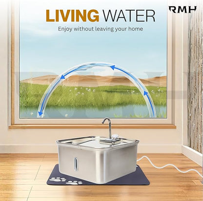 Stainless Steel Cat Water Fountain 7L with Waterproof Mat – Large Dog & Multi-Pet Automatic Drinking Fountain, Quiet Pump, 3-Stage Filtration & LED Water Window
