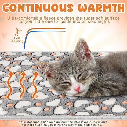 2 Pcs Large Self Warming Cat Pad Self Heating Cat Mat Bed Dog Crate Pet Blankets Thermal Heated Bed Mat for Outdoor Indoor Newborn Kittens Puppies Dog(Heart,24 x 18)