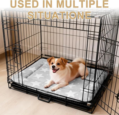 Dog Bed Mat – Soft & Comfortable Dog Kennel Pad for Crate – Durable Crate Bed & Mat for Dogs & Cats – Ideal for Crate, Kennel, and Home Use (Big&Little Stars Grey, M(30"*20"*1.5"))