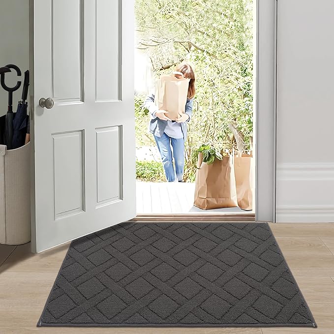 COSY HOMEER Door Mat Indoor Entrance, Non-Slip Absorbent Doormat for Front Door, Low-Profile Entryway Mat for Dirty Paws, Washable Dirt Trapper Mats (20"x32", Dark Grey)