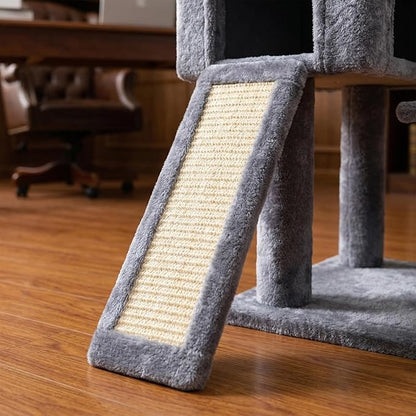 AIWIKIDE 35.4'' Multifunction Cat Tree with Cozy Hammock & Hanging Ball, Cat Tower with Activity Cat Condo & Jute-Covered Scratching Posts, Grey