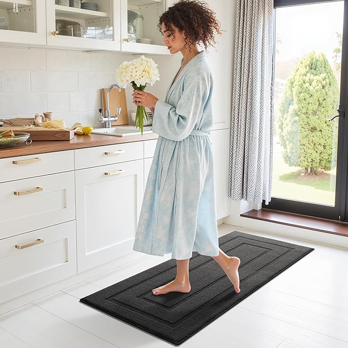 GRANNY SAYS Kitchen Mats for Floor Resist Dirt Kitchen Rugs Non Slip Washable, Long Rug Runner for Sink Laundry Thick Durable Polypropylene Comfort Standing, 47" x 20", Charcoal Grey