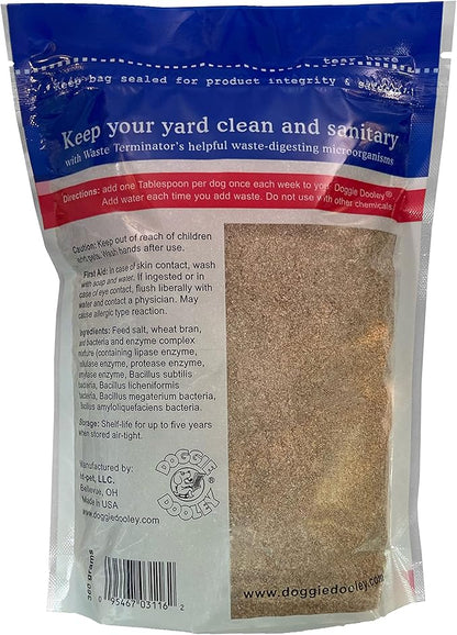 Doggie Dooley Waste Terminator Powder - 360 Gram - Pet Digester Concentrate for In-Ground Disposal Unit - Breaks Down Waste and Odors - Resealable Pouch - 1 Year Supply for Large Breeds - White
