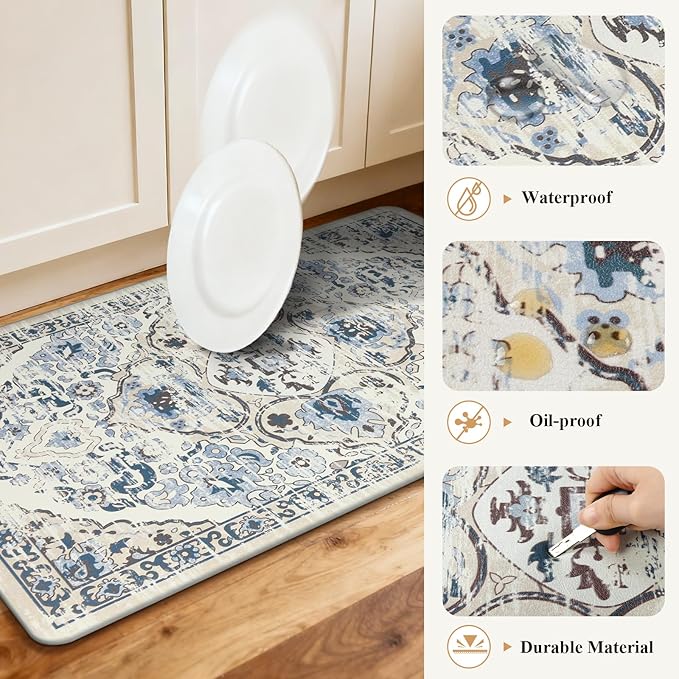 Ileading Anti Fatigue Kitchen Rugs Sets of 2 Cushioned Kitchen Mats for Floor Waterproof Kitchen Mat Set Non Slip Comfort Standing Mat for Kitchen, Office, Sink, Laundry