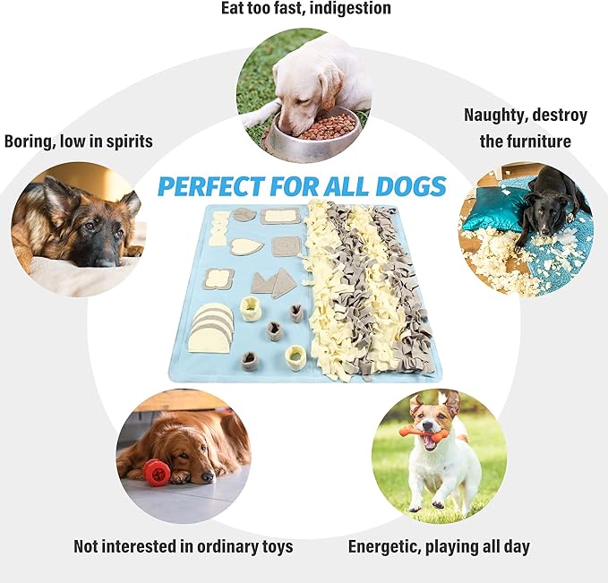 Snuffle Mat for Small Large Dogs (39.4" x 39.4") - Nosework Feeding, Easy to Fill, Machine Washable Training, Pet Activity/Toy/Play, Great for Stress Release - L & Blue