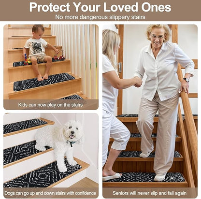 OJIA Stair Treads Non-Slip Matching Mat for Wooden Steps, Square Capet Stair Treads Rubber Backing Stair Runner Anti-Slip Stair Landing Mat 32x32 Inch Stair Rugs