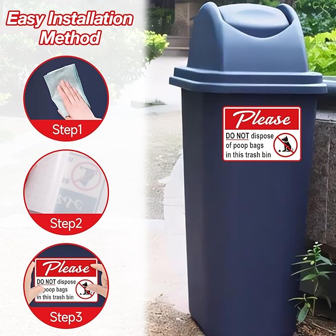 2PCS Please Do Not Dispose Poop Bags in This Trash Bin Stickers, Self-Adhesive Weatherproof Do not Throw Dog Poop Bag in The Trash Sign, Trash Can Stickers for Home，Yard，Restaurant（8" x 6"）