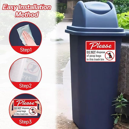 2PCS Please Do Not Dispose Poop Bags in This Trash Bin Stickers, Self-Adhesive Weatherproof Do not Throw Dog Poop Bag in The Trash Sign, Trash Can Stickers for Home，Yard，Restaurant（8" x 6"）