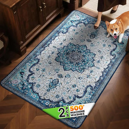 Hompet 2 Pack Super Absorbent Dog Door Mat for Muddy Paws, Washable Pee Pads for Dogs, Reusable Puppy Training Pads, Quick Dry Non-Slip Pet Entryway Rug, Leak-Proof Potty Pad for Indoor Floors 35x60