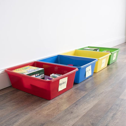 Humble Crew Toy Storage Bins for Kids, Set of 4, Primary Colors - Large, Sturdy, Colorful Plastic Storage Bins for Classroom, Playroom, Nursery and More - Premium Toddlers Toy Organizer