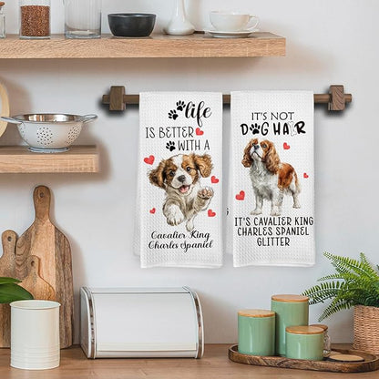 Cavalier King Charles Spaniel Gifts Kitchen Towels Set of 2, Funny Dog Hand Towels for Kitchen Bathroom Decor, Gifts for Dog Lovers Owners Moms Women Dishcloths Dish Towel 16X24 Inches