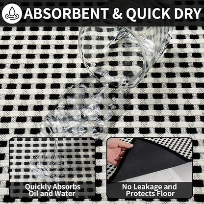 Kitchen Rugs Non Slip Washable, Rubber Backing Soft Chenille Braided Kitchen Mats for Floor, Super Absorbent Kitchen Runner Rug Standing Mat Sink Mat, Easy to Clean, Black 17"x47"