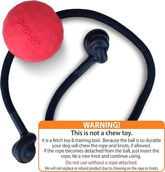 K9 Ops Dog Ball on a Rope Moki Tug Toy - Solid Rubber Fetch Training Reward - Large Dogs Tugs Durable Aggressive Chewers (Ruby Red, MD/LG)