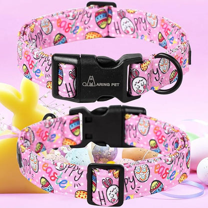 ARING PET Easter Dog Collar, Cute Pink Eggs Pet Collars with Quick Release Buckle for Puppy Small Medium Large Boy Girl Dogs-S
