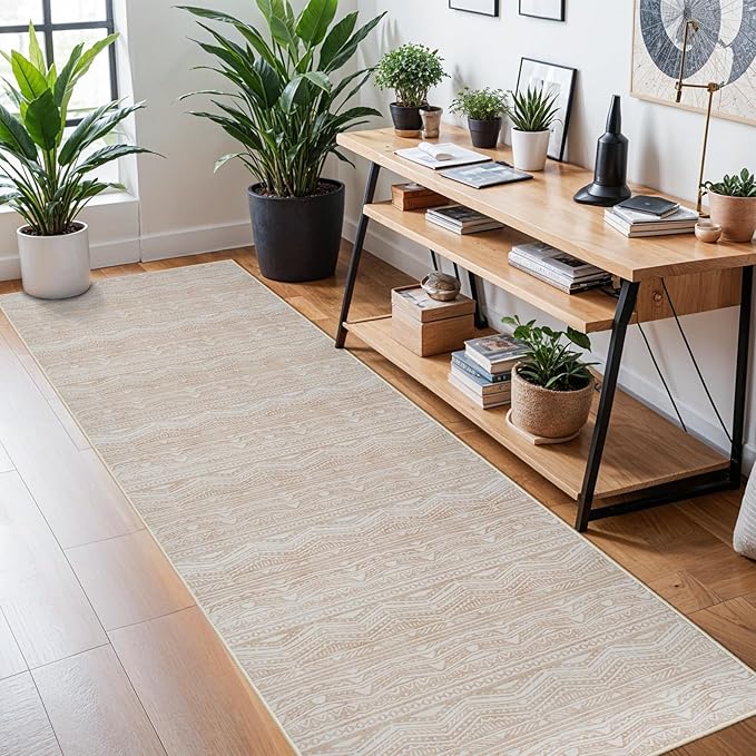 3x10 Hallway Runner Rugs - Kitchen Rugs Runner Non Skid Washable Low Pile Beside Runner Rugs with Rubber Backing Floor Mat Indoor Rug for Entryway 3x10 Beige