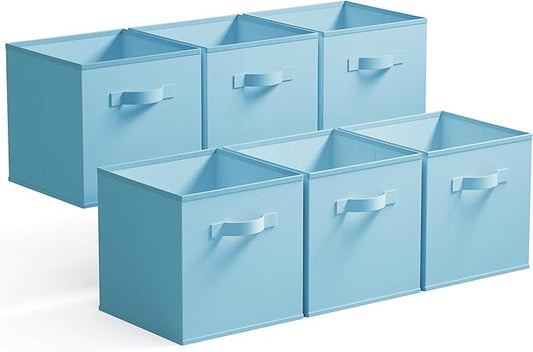 GRANNY SAYS Cube Storage Organizer, 11 Inch 6 Pack Storage Cubes with Handles, Toy Storage Bins for Boys Kids Room, Foldable Organizer Bins for Cube Shelf, Light Blue