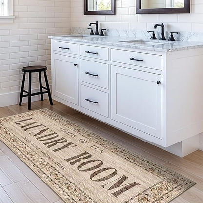 RUUGME Laundry Room Rug Runner 2x5 - Farmhouse Non Slip Carpet for Mudroom Washroom Easy to Clean Washable Stain Resistant Carpets for Bathroom Durable Low Pile Decor Floor Mat 2x5 Natural Wood Brown