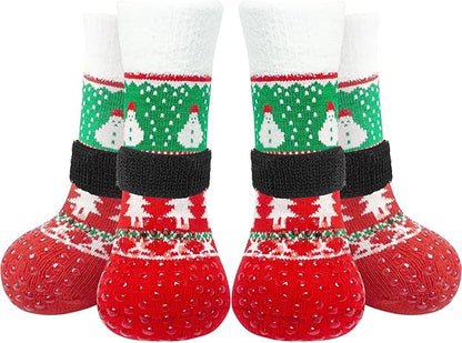 EXPAWLORER Christmas Anti-Slip Soft Dog Socks for Hardwood Floor,Warm Dog Shoes,Paw Protectors for Cold Pavement,Prevent Licking,Traction Control for Small Medium Large Senior Dogs