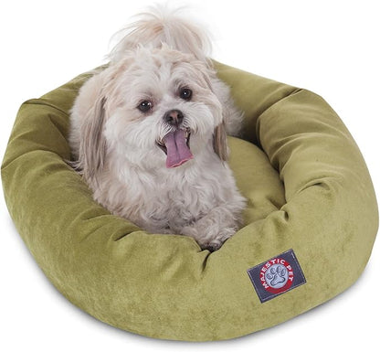 Majestic Pet 32 Inch Micro Velvet Calming Dog Bed Washable – Cozy Soft Round Dog Bed with Spine for Head Support - Fluffy Donut Puppy Mat 32x23x7 (inch) Medium - Storm