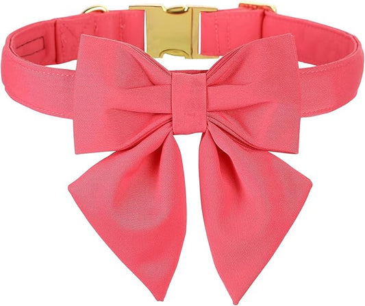 Maca Bates Peach Pink Dog Collar with Cute Solid Sailor Bow Tie for Extra Large Girl Boy Dogs,Girly Adjustbale Durable Breakaway Soft Collars with Bowtie for Female Male Puppy,Pet with Metal Buckle