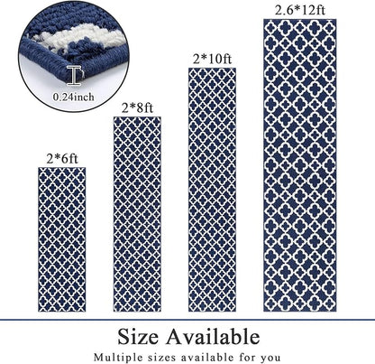 U'Artlines Long Runner Rug for Hallway 2×8feet Non Slip Kitchen Floor Carpet Runners Blue Geometric Pattern Machine Washable Area Rug for Entryway Bathroom