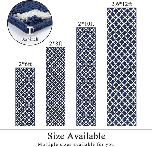 U'Artlines Long Runner Rug for Hallway 2×10feet Non Slip Kitchen Floor Carpet Runners Blue Geometric Pattern Machine Washable Area Rug for Entryway Bathroom