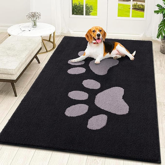Smiry Dog Door Mat for Muddy Paws, Absorbs Moisture and Dirt, Low-Profile Entryway Mat with Non-Slip Backing, Entry Indoor Outdoor Doormat for Inside Floor (48x32 Inches, Black and Grey, Paw)
