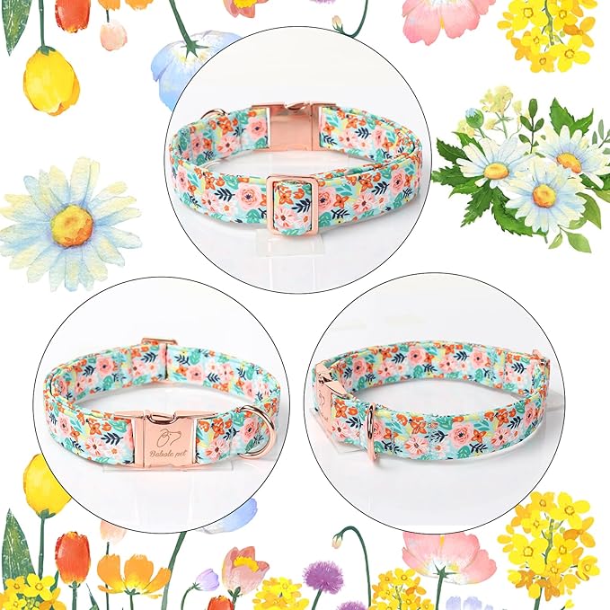 Floral Dog Collar - Cute Summer Flowers Dog Collars for Puppy & Tiny Dogs, Durable Adjustable Male Female Puppy Collar with Metal Buckle XS