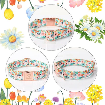 Floral Dog Collar - Cute Summer Flowers Dog Collars for Giant Large Dogs, Durable Adjustable Male Female Puppy Collar with Metal Buckle XL