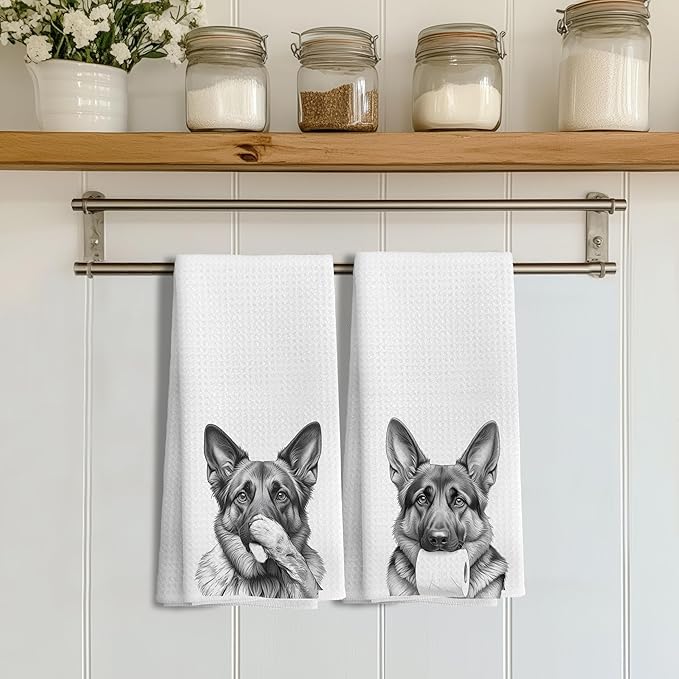 German Shepherd Gifts Kitchen Towels Set of 2，German Shepherd Gifts for Women Men Decor Accessories Hand Towels for Bathroom，Funny Dog Bathroom Hand Towels，16x24 Inch