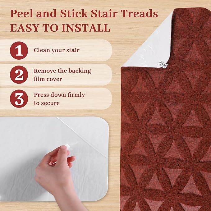 RIOLAND Non-Slip Carpet Stair Treads for Wooden Steps Indoor, 8" X 30", 15 Pack Peel and Stick Stair Treads Runners for Kids Elders and Pets, Red