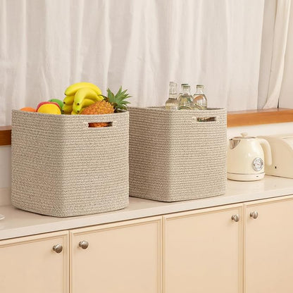 OIAHOMY Storage Cubes, 13 Inch Cube Storage Organizer, Collapsible Storage Bins, Baskets for Organizing, Storage Bins for Shelves-Brown, 2-PACK
