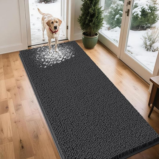 Extra Large Dog Door Mats for Muddy Paws, 71" x 25" Chenille Absorbent Mud Mat for Dogs, Non Slip Heavy Dog Rugs For Muddy Paws, Soft Indoor Door Mat for Entryway, Mud Paw, Inside Floor, Dark Grey