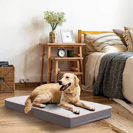 Sunheir Orthopedic Dog Bed for Medium Dogs, Waterproof Deluxe Plush Dog Crate Bed with Removable Washable Cover & Anti-Slip Bottom, Egg Crate Foam Pet Bed Mat, Light Grey, (30.0"L x 20.0"W x 3.0"Th)