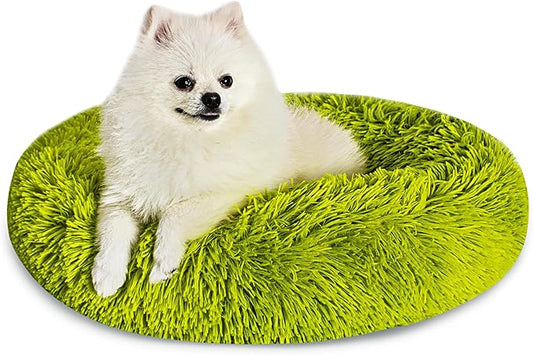 Calming Dog Bed for Small Dogs Cats, Kitty Puppy 23'' Round Anti-Anxiety Warm Fluffy Plush Faux Fur Bed, Soft Anti-Slip Donut Washable Small Pet Bed, Cozy Cat Puppy Bed, Fits up to 30 lbs Pets