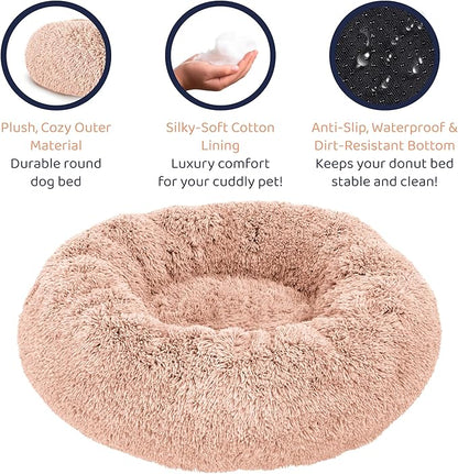 Donut Dog Bed - Premium Comfort for Anxiety Relief - Fluffy & Calming Design with Ultra-Plush Support | Cozy Round Dog Bed with Super Soft Circle Style (Pink, Medium)