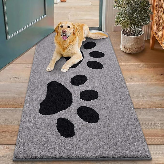 Smiry Dog Door Mat for Muddy Paws, Absorbs Moisture and Dirt, Low-Profile Entryway Mat with Non-Slip Backing, Entry Indoor Outdoor Doormat for Inside Floor (48x30 Inches, Grey, Paw)