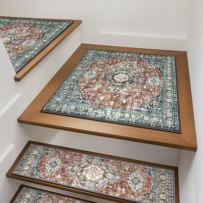 OJIA Non-Slip Stair Treads Matching Mat for Wooden Steps, Square Rubber Backing Anti-Slip Stair Carpet Landing Mat Stair Rugs 31x31 inch Carpet for Stairs, Red